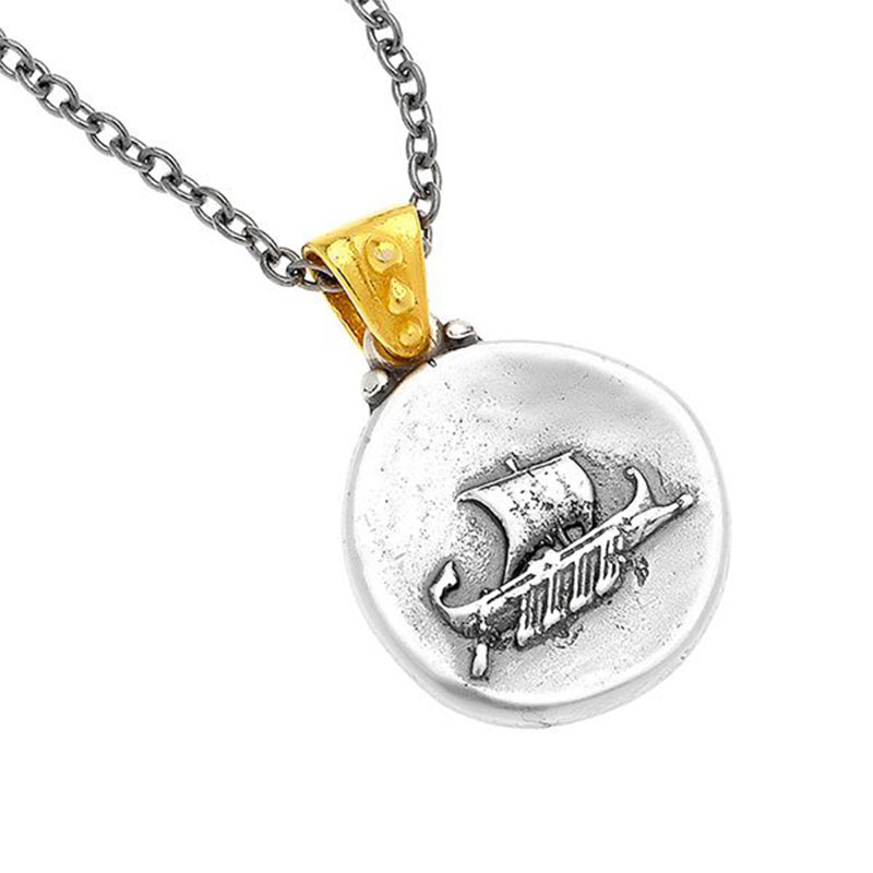 Womens two-tone silver pendant with black platinum chain 925° depicting THE ANCIENT TPIHPH.