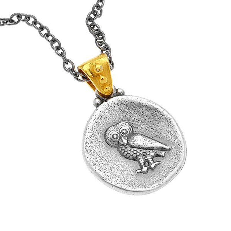 Womens bicolour silver pendant with black platinum chain 925° in depiction WITH THE ANCIENT COOKOVAGIA.