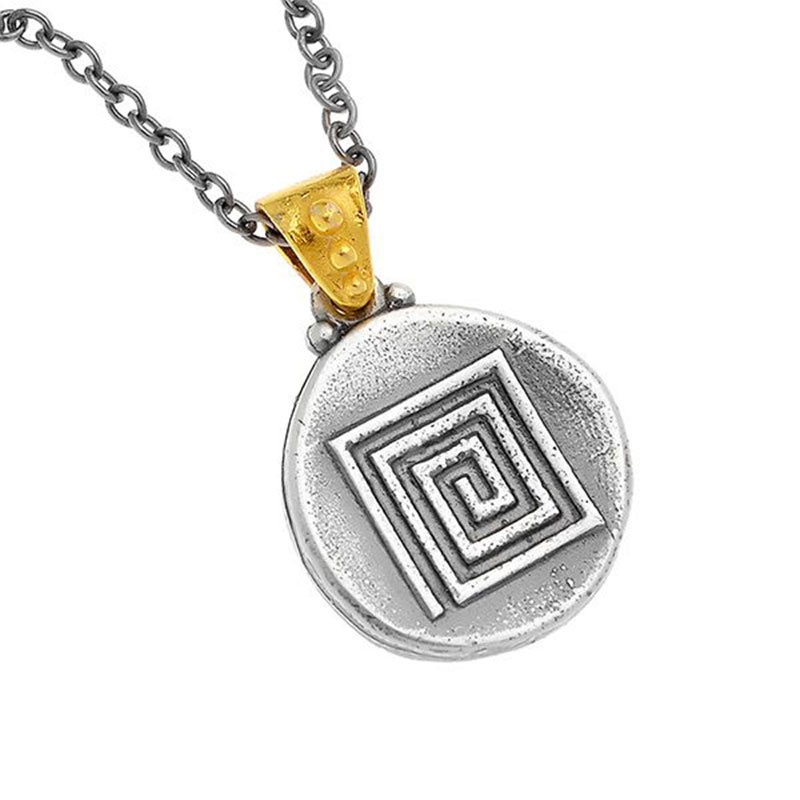 Womens two-tone silver pendant with black platinum chain 925° depicting MAIANDROS.