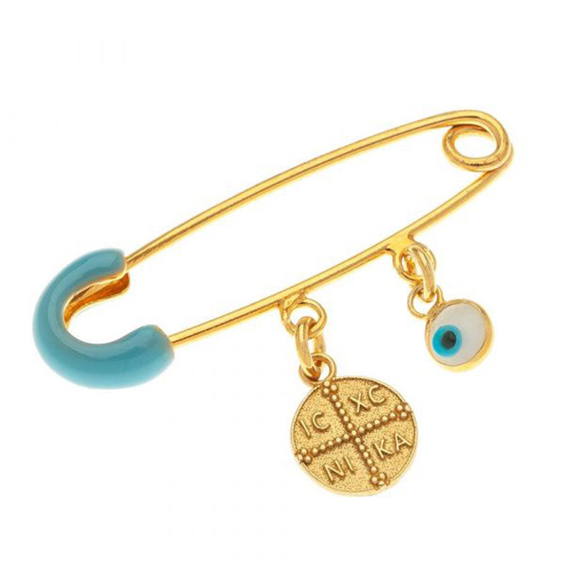 Childrens silver plated safety pin for Boy 925 with gold plated gold plated safety pin and peephole. 