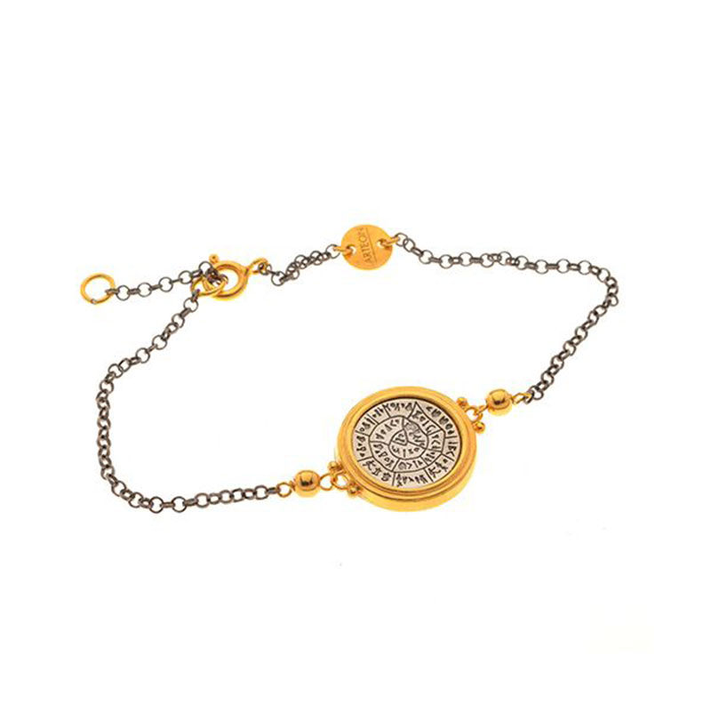 Womens silver bicolour bracelet with the DISCOUNT OF PHAISTOS 925° with black platinum chain and yellow elements.