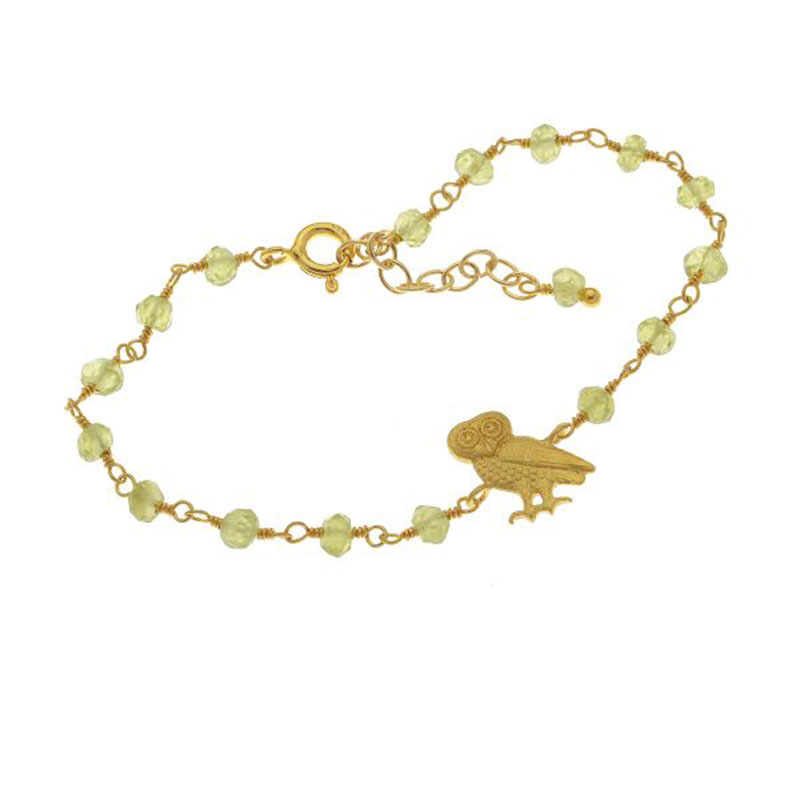 Womens silver gold plated Rosary bracelet WITH THE ANCIENT COWBOY decorated with green Peridot 925°.