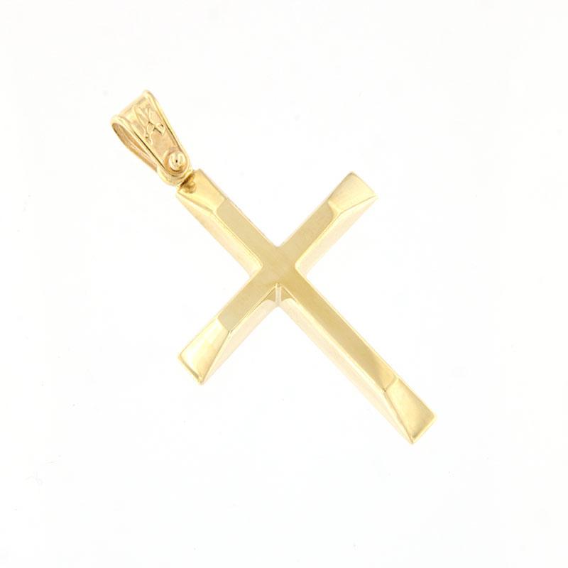 14K Mens Gold Cross with polished surface from the ANORADO workshop.