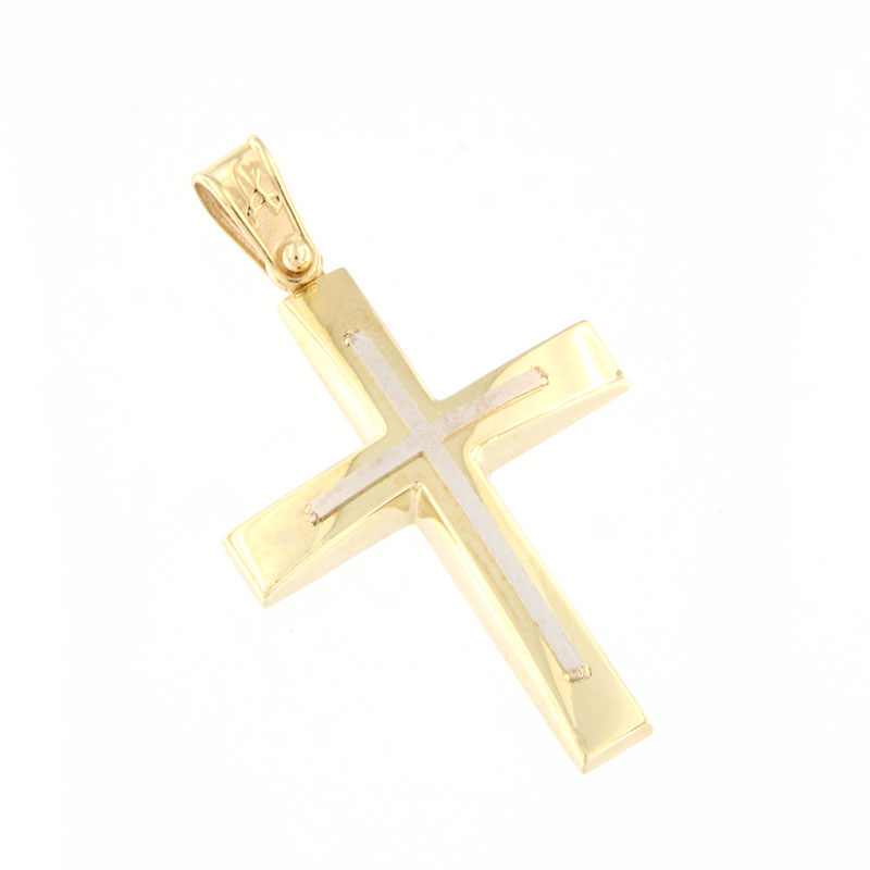 Mens 14K Bicolour Cross with patent and matte surfaces by ANORADO Laboratory.