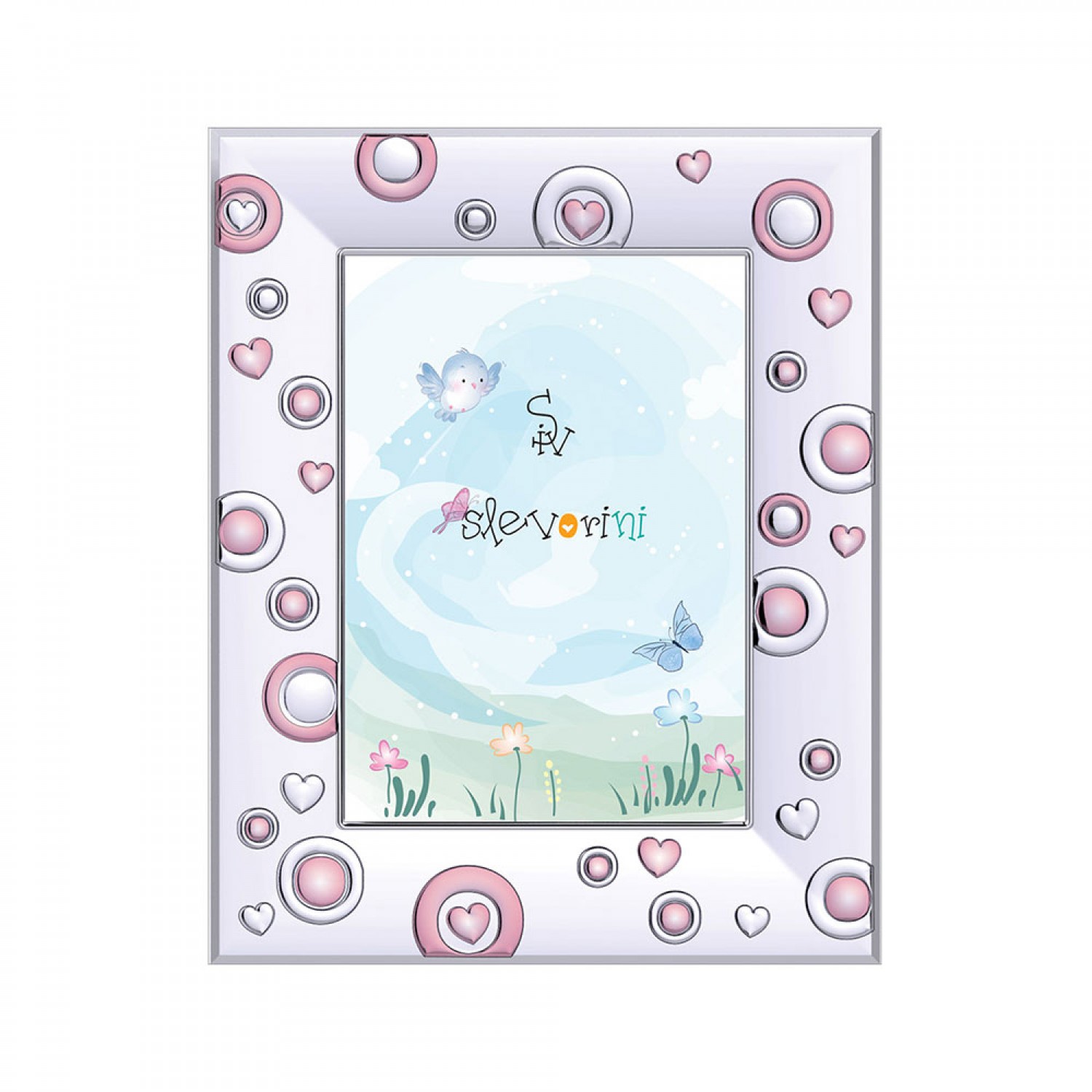 Childrens frame for little girl with pink circles and hearts 13X18.
