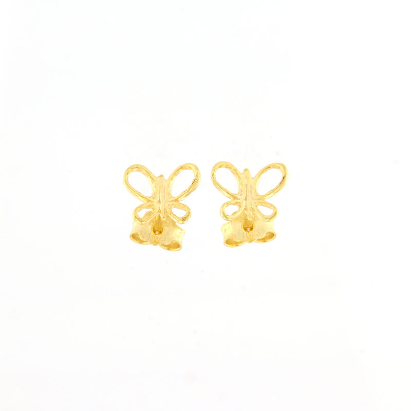 Childrens handmade gold earrings K9 in butterfly shape.
