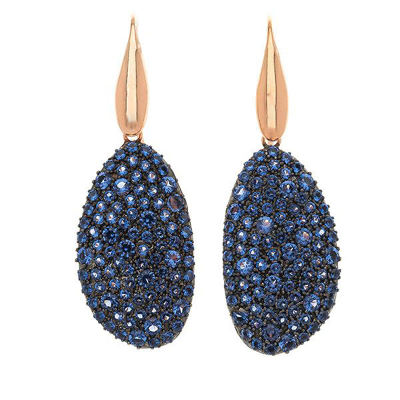 Womens silver plated pink gold plated pebble shaped earrings 925° decorated with blue cubic zirconia by ARTEON.