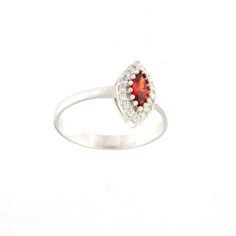 Γυναικείο ασημένιο δαχτυλίδι 925 διακοσμημένο με κόκκινο και λευκά ζιργκόν.