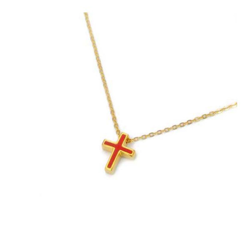 Womens silver gold plated cross 925° decorated with red enamel.