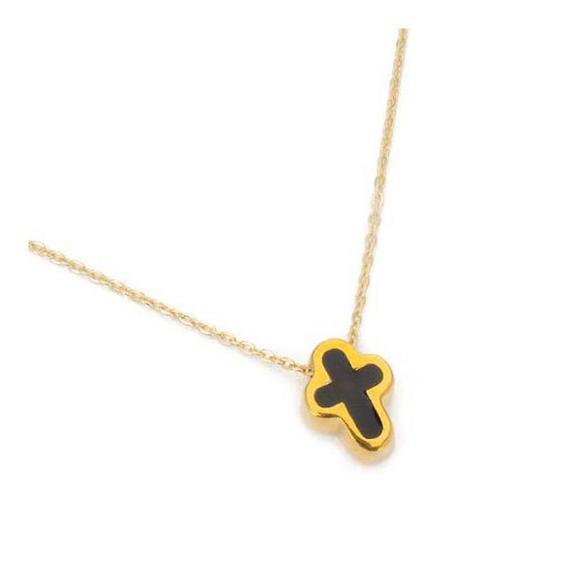 Womens silver gold plated cross 925° decorated with black enamel.