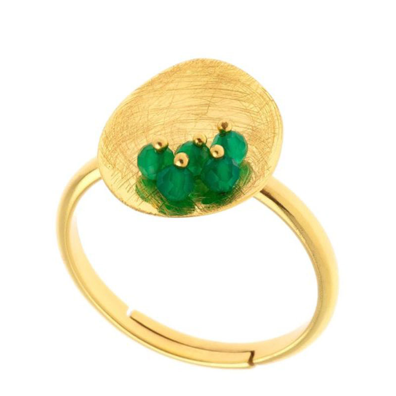 Γυναικείο ασημένιο επίχρυσο δαχτυλίδι 925 διακοσμημένο με πράσινες Αβεντουρίνες .