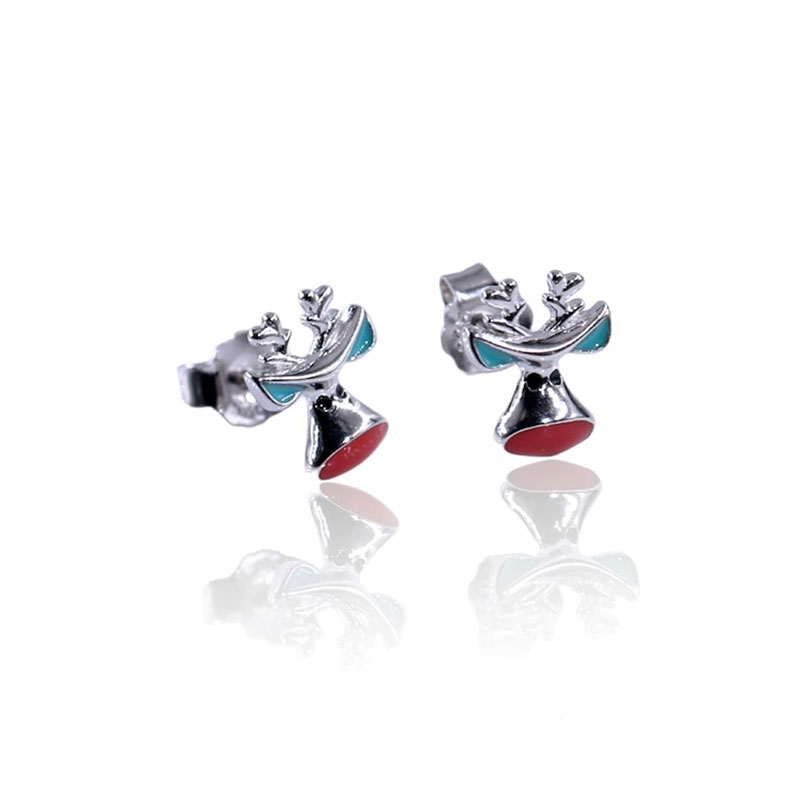 Childrens silver earrings in the shape of Rudolph the deer 925 decorated with enamel.