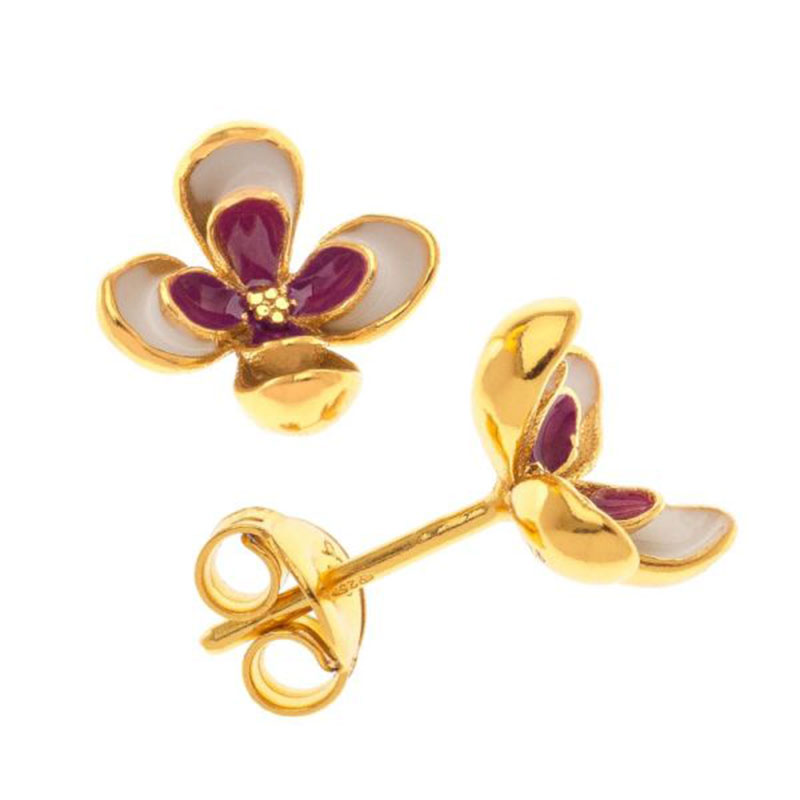 Womens silver plated gold plated stud earrings 925 decorated with enamel.