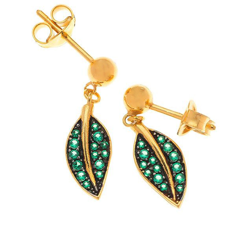 Womens silver plated gold plated earrings 925 decorated with green cubic zirconia.