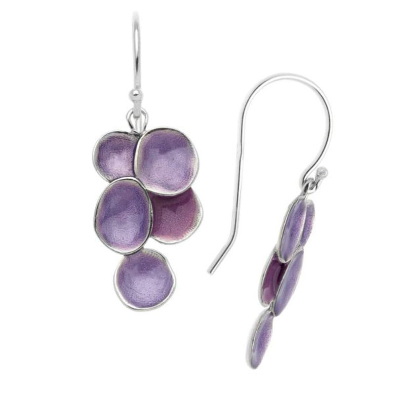 Womens silver earrings 925 decorated with purple enamel.