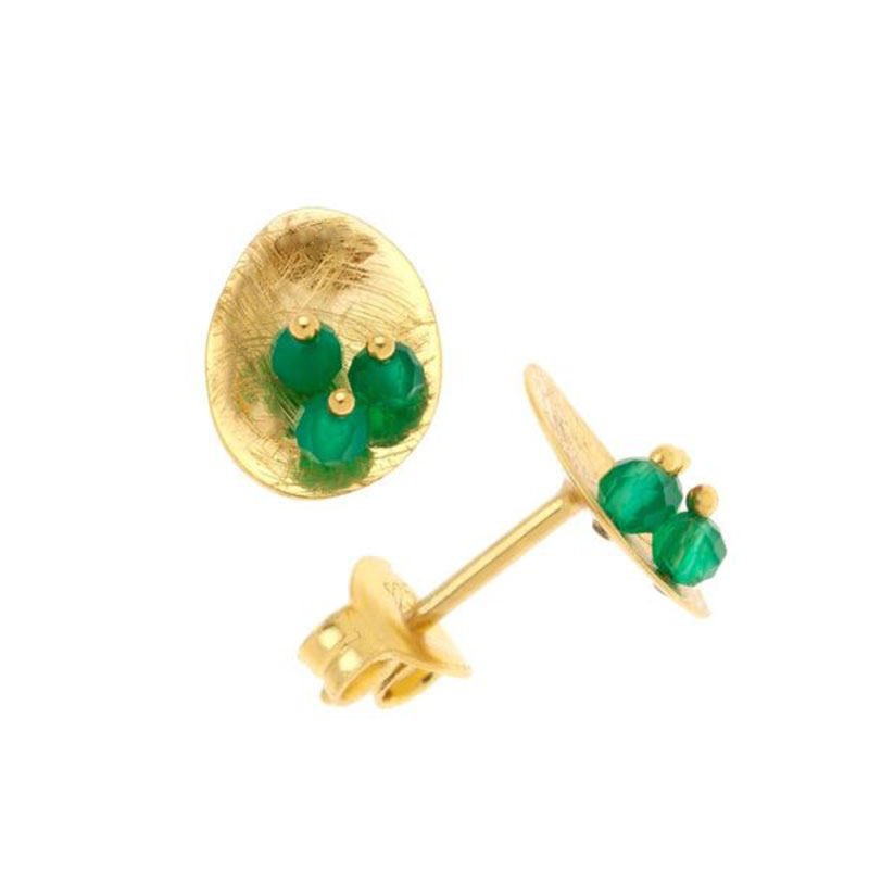 Womens silver gold plated stud earrings 925 decorated with green aventurines.