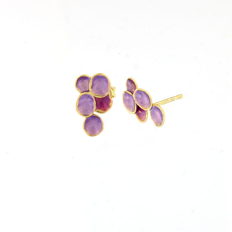 Womens silver plated gold plated stud earrings 925 decorated with purple enamel.