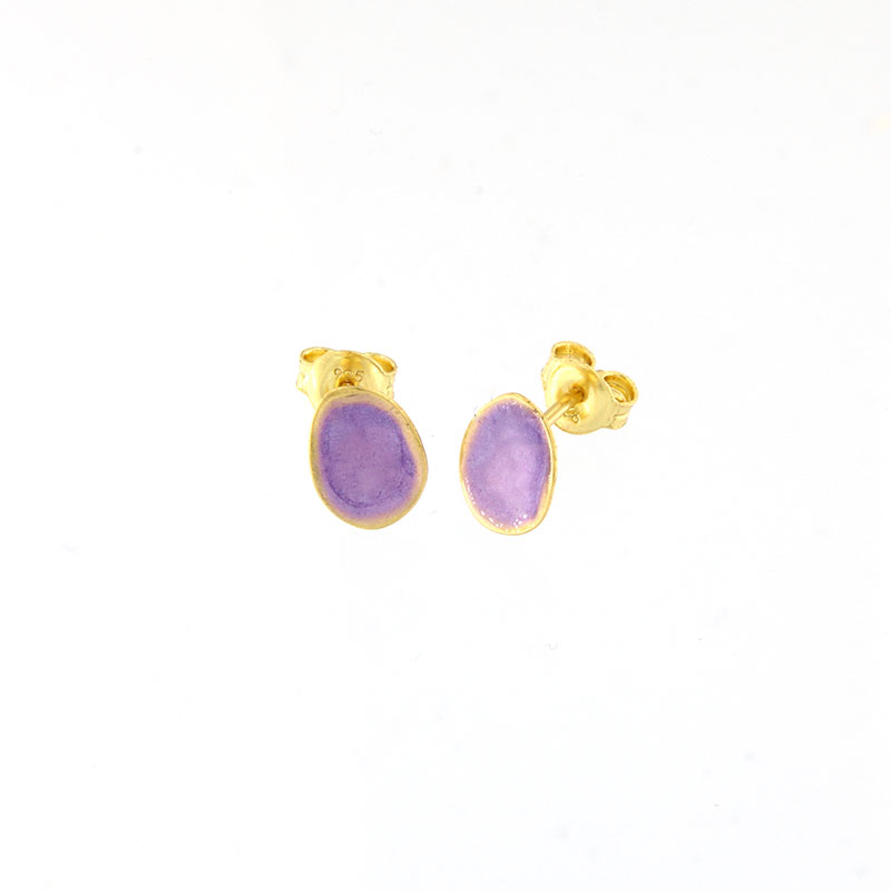 Womens silver plated gold plated stud earrings 925 decorated with purple enamel.