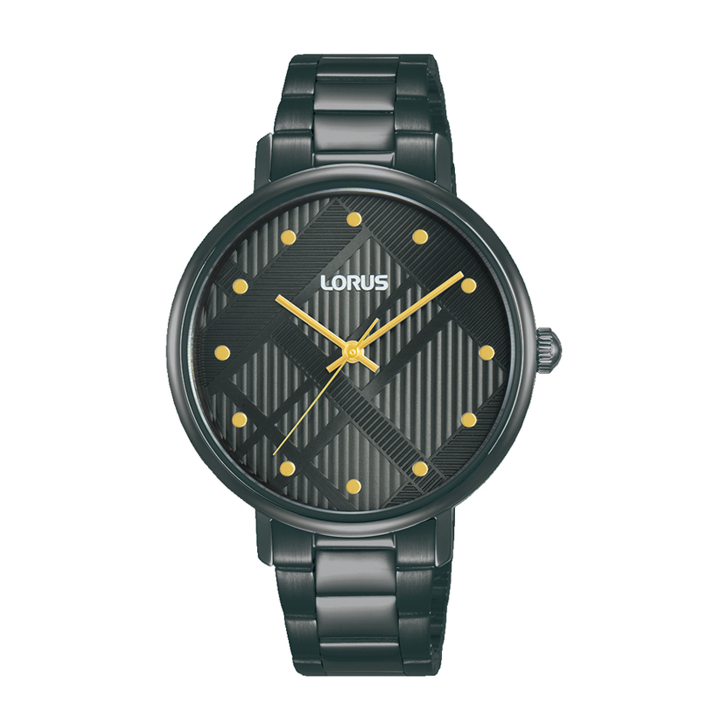 Womens watch LORUS in black stainless steel with black dial and bracelet.