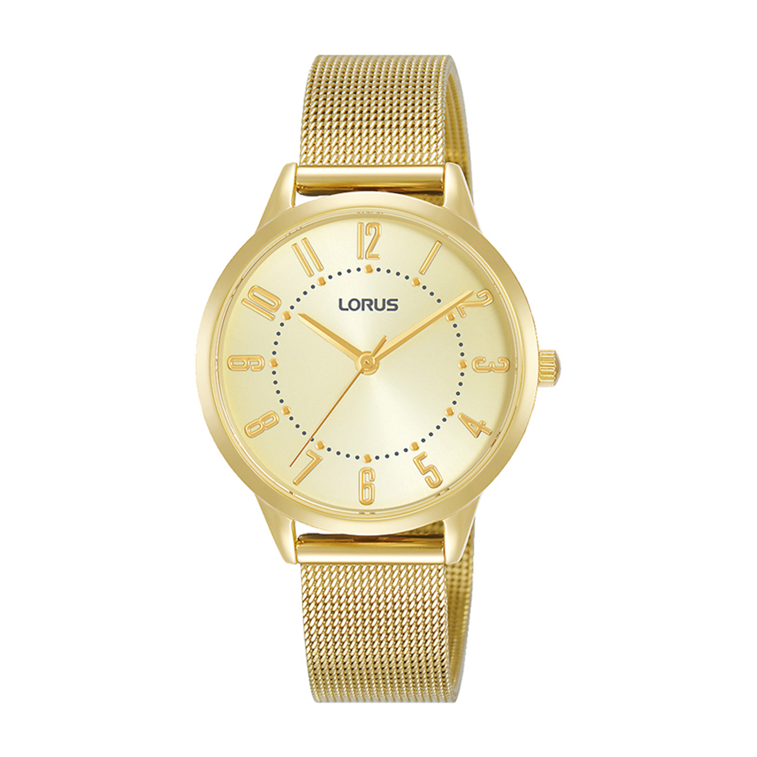 Womens watch LORUS made of gold stainless steel with gold dial and bracelet.