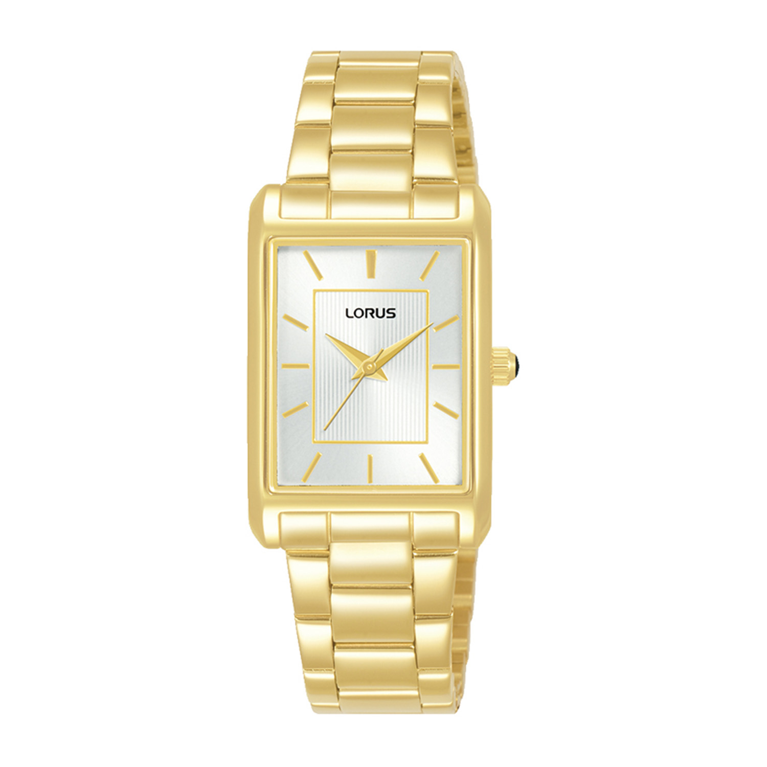 Womens watch LORUS made of gold stainless steel with white dial and bracelet.