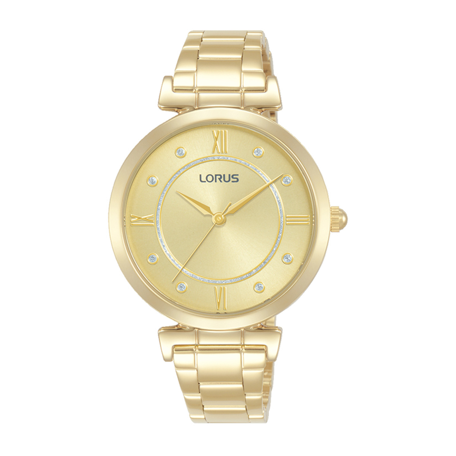 Γυναικείο ρολόι LORUS από χρυσό ανοξείδωτο ατσάλι με χρυσό καντράν και μπρασελέ.