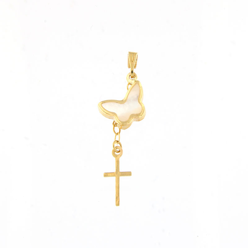 Gold Butterfly with Fildisi and pendant cross for Girl K9.