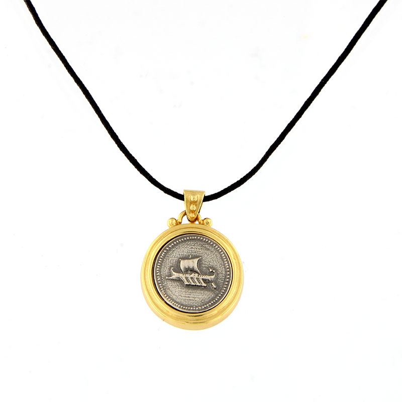 Womens two-tone silver pendant with black silk cord 925° depicting THE ANCIENT TPIHPH.