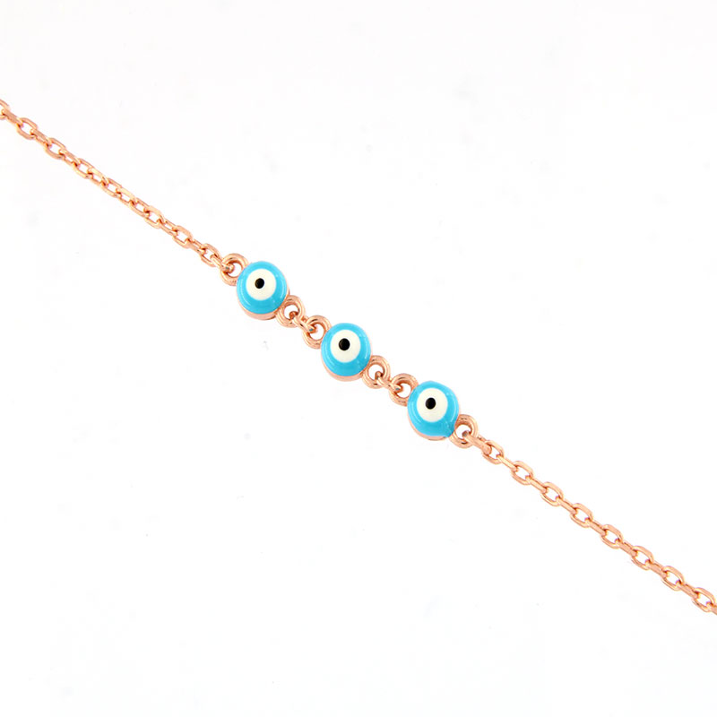 Womens silver plated pink gold plated bracelet with three Eyes 925 decorated with enamel.