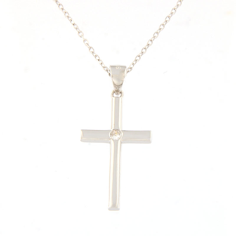 Γυναικείος ασημένιος σταυρός με αλυσίδα 925 διακοσμημένος με λευκό ζιργκόν.