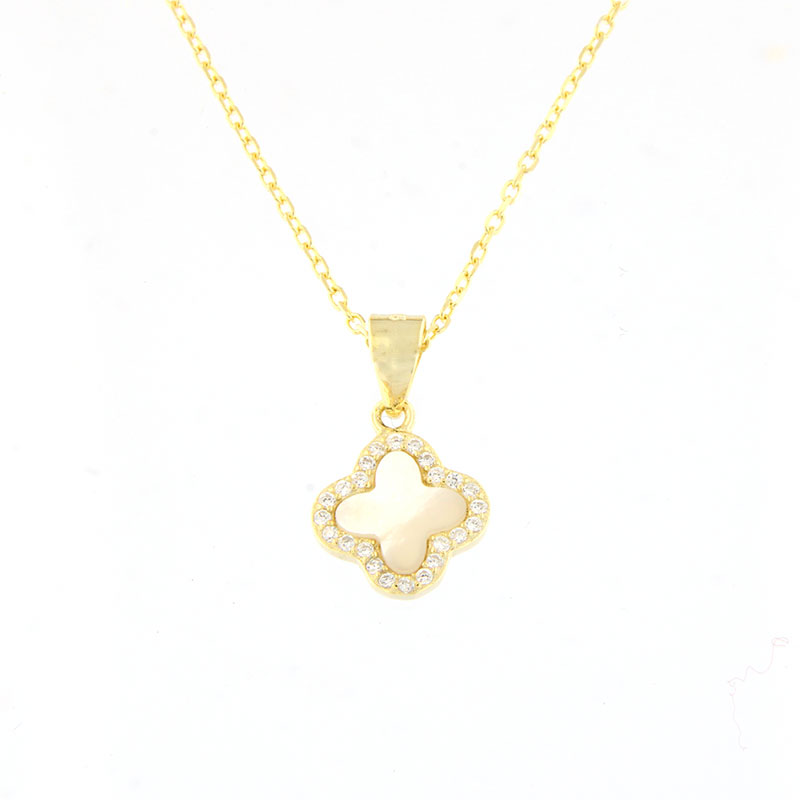 Womens silver gold plated cross with 925 chain decorated with mother of pearl and white zircons.