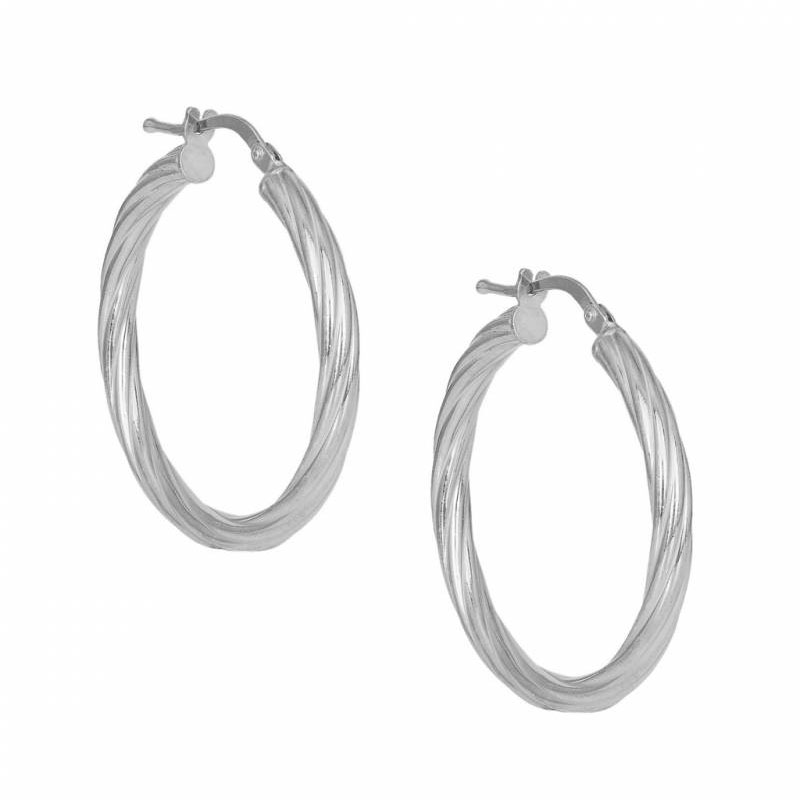 Womens silver twisted hoop earrings 925° with diameter 26.5mm.