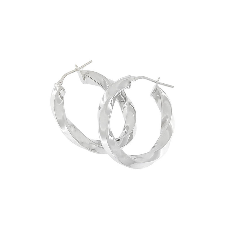 Womens silver twisted hoop earrings 925° with diameter 28.5mm.