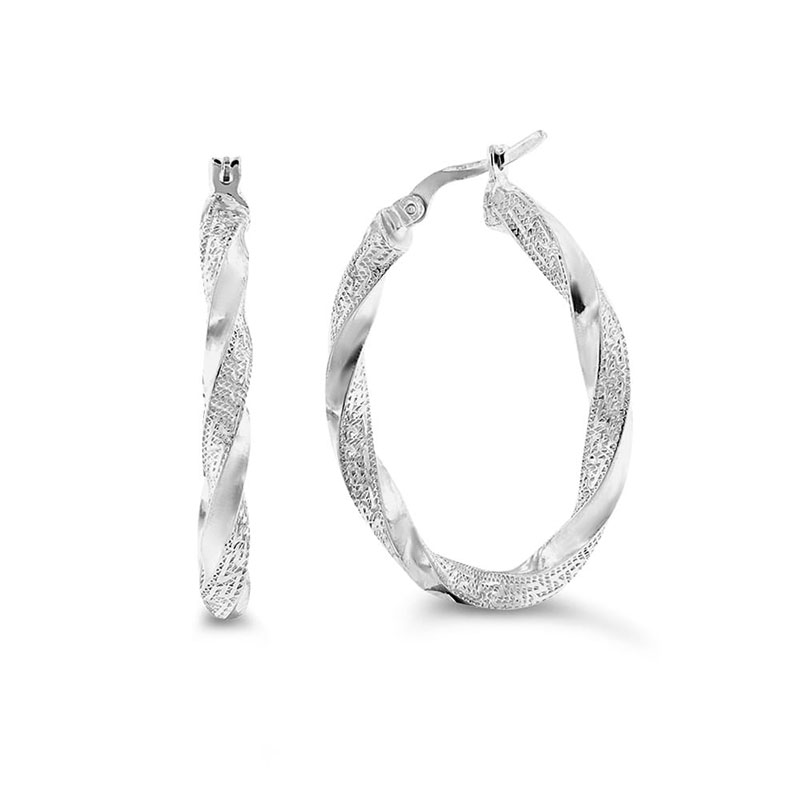 Womens silver twisted hoop earrings 925° with diameter 20mm.