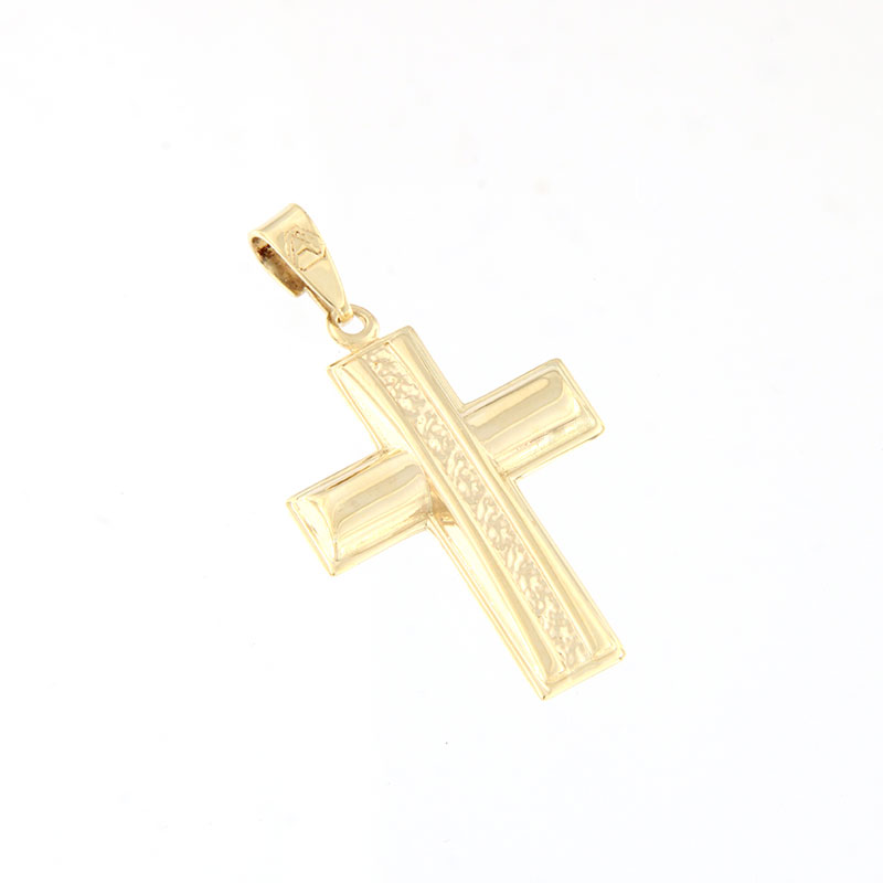 9K Mens Gold Cross with polished surface.