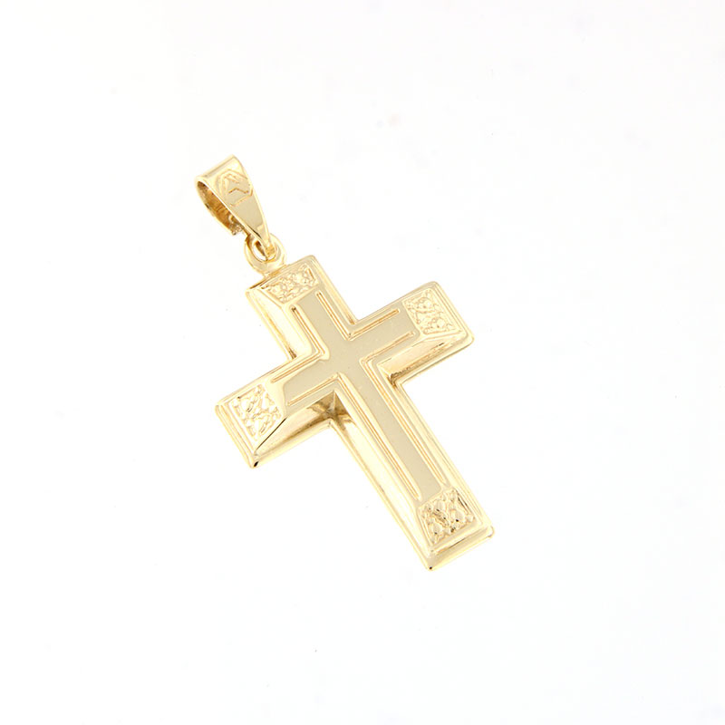 9K Mens Gold Cross with polished surface.