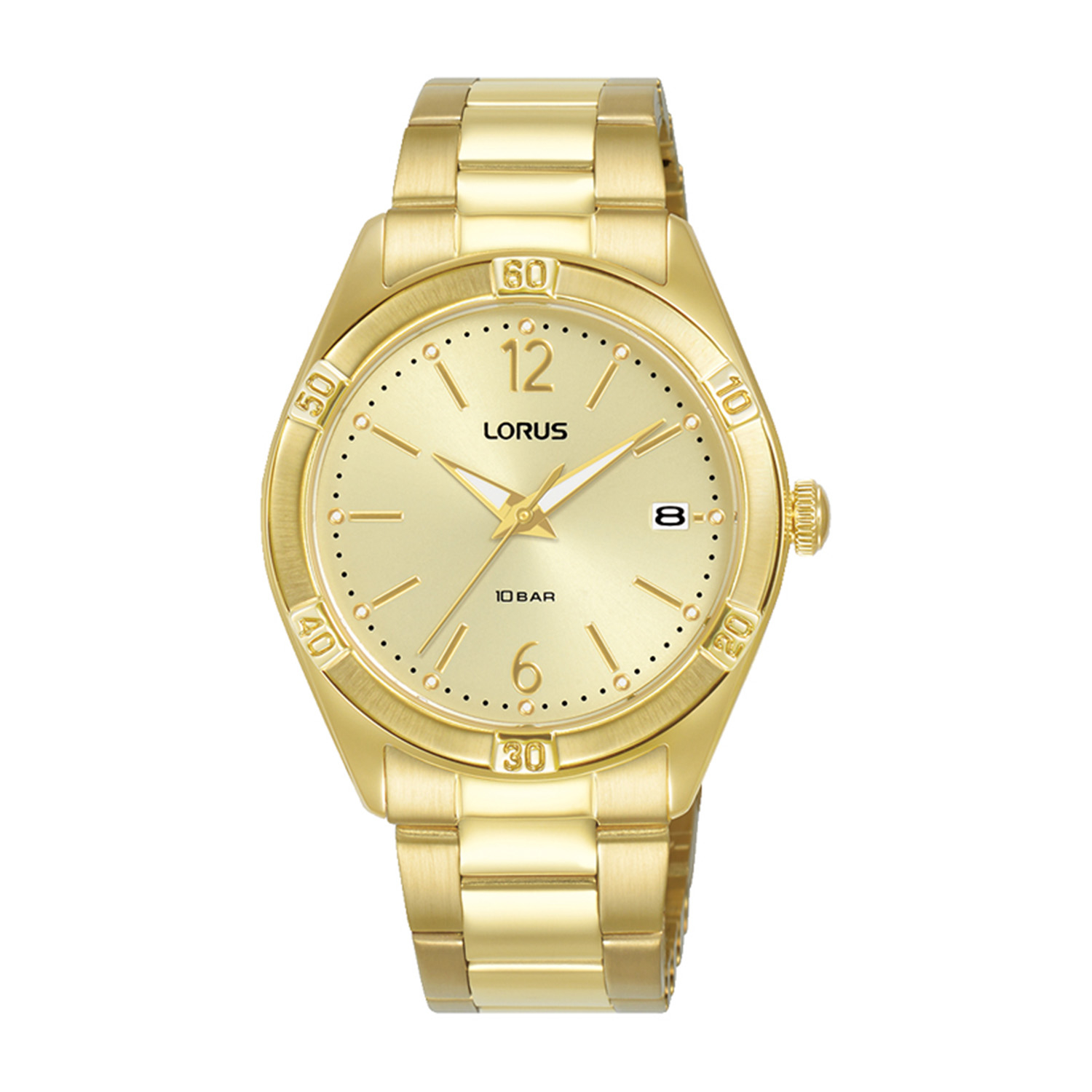 Womens watch LORUS made of gold stainless steel with gold dial and bracelet.