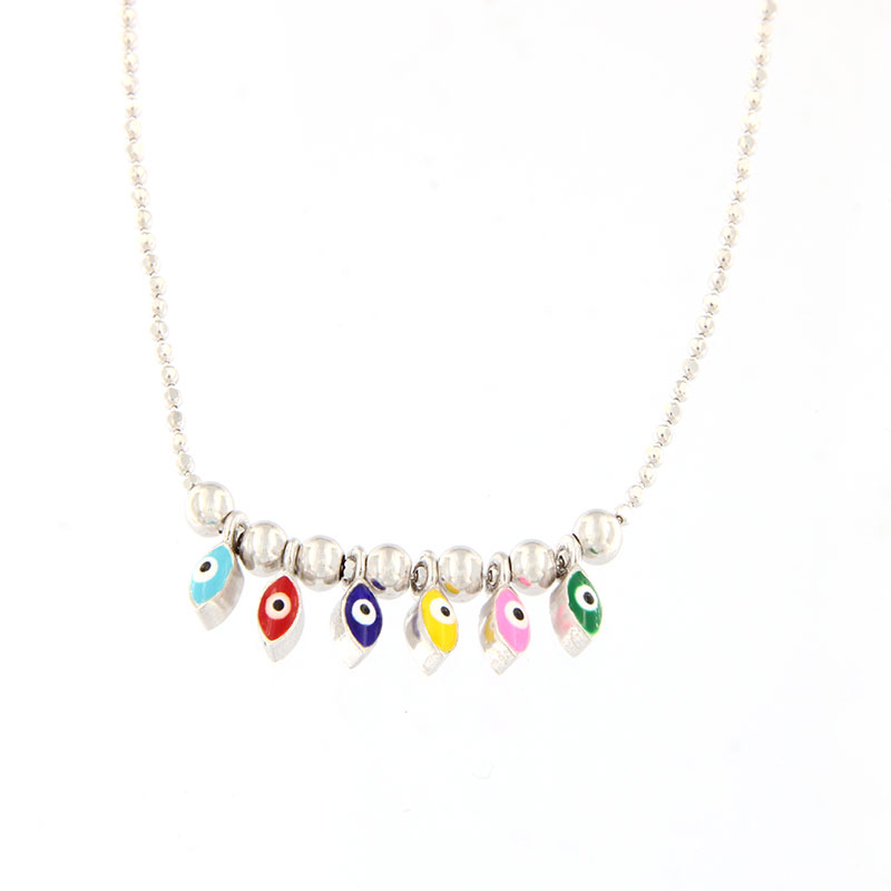 Female silver necklace with six colorful eyes 925 decorated with enamel.