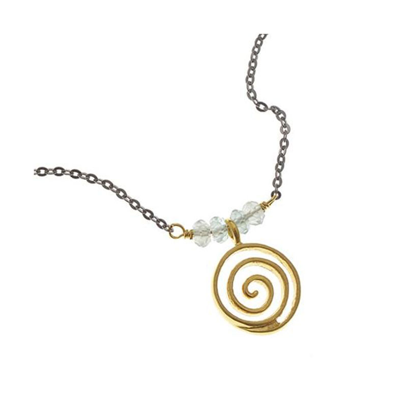 Necklace made of Silver 925° with Aqua Marina & Ancient Spiral pendant.