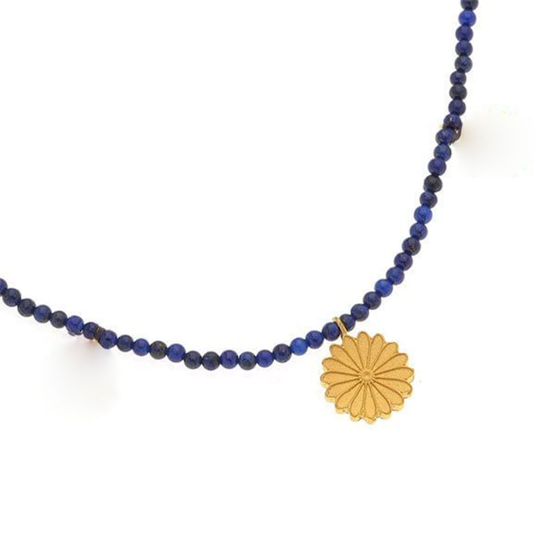 Necklace made of Silver 925° with Natural Lapis Lazuli & Ancient Rose Pendants.