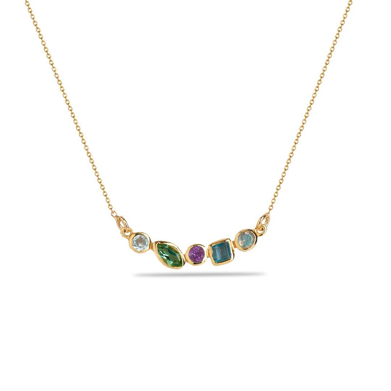 Γυναικείο Χειροποίητο Ασημένιο Επιχρυσωμένο Κολιέ 925 με Φυσικούς Λαβραδορίτη, Ιολίτη, Αμέθυστο και Τοπάζι.