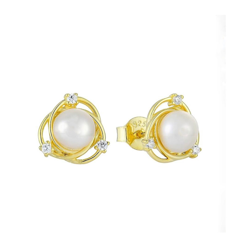 Γυναικεία Επιχρυσωμένα Σκουλαρίκια Ασήμι 925 με Μαργαριτάρια & Ζιργκόν.