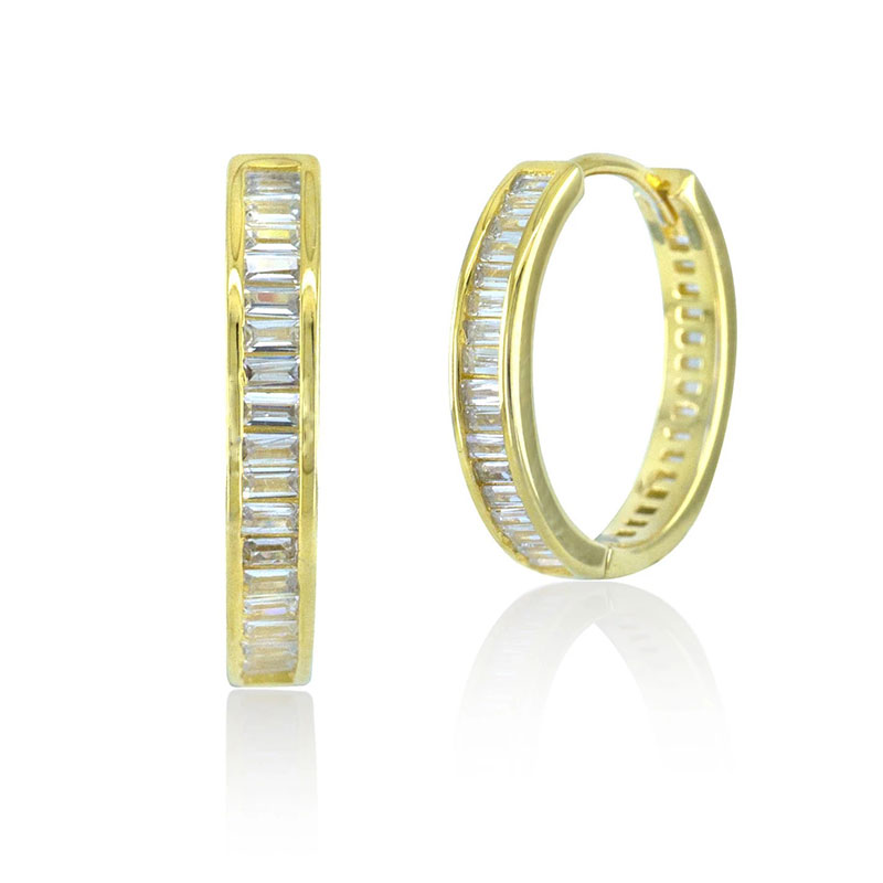 Γυναικεία Επιχρυσωμένα Σκουλαρίκια Κρίκοι Ασήμι 925 με Ζιργκόν.