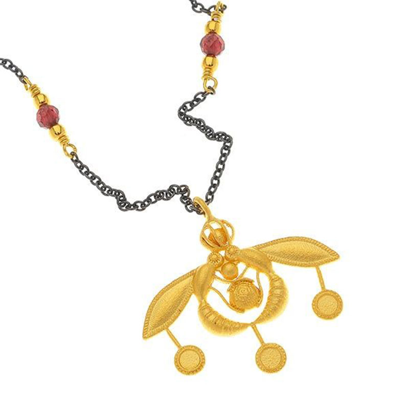 Γυναικείο Επιχρυσωμένο Ασημένιο Κολιέ 925 με Μαύρη Πλατίνα – Κρητική Μέλισσα.