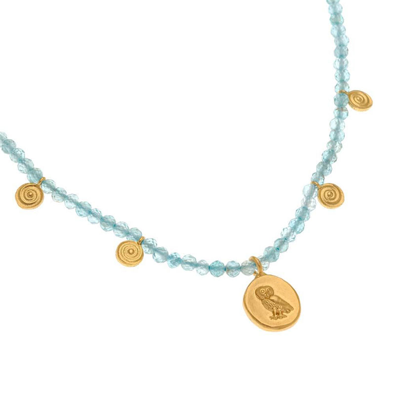 Women’s Gold-Plated 925 Silver Pendant with Owl & Aquamarines.